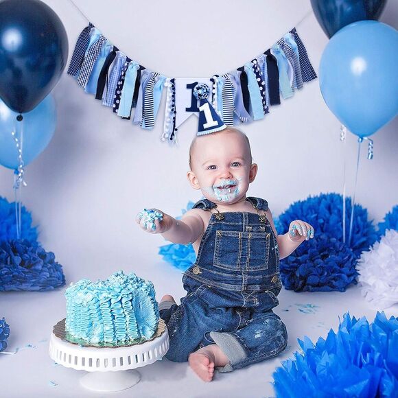 Baby Boy Blue First Birthday Highchair Banner - Picture 5 of 8